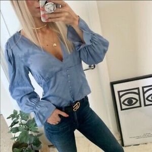 Zara satin button top Sky Blue size XS